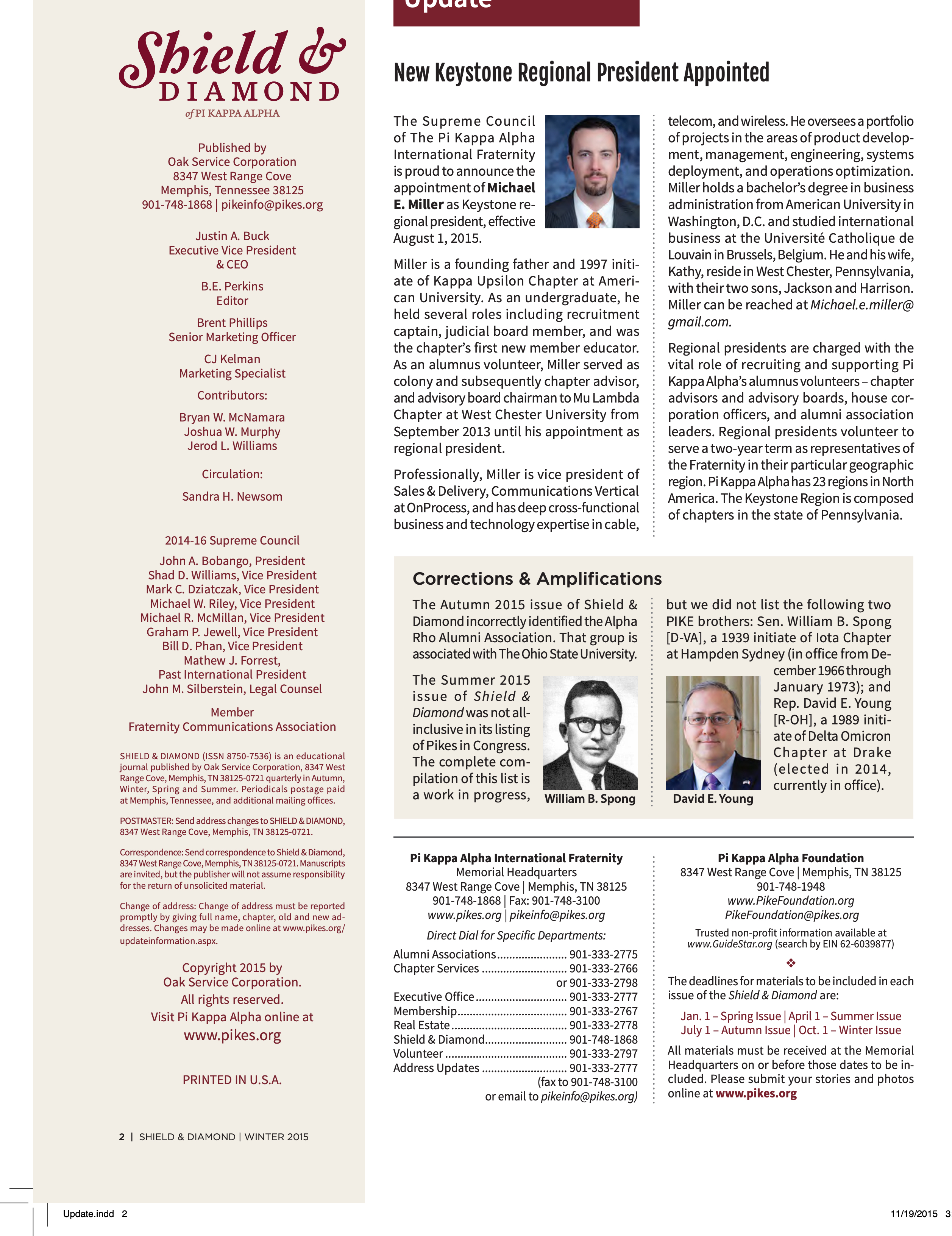 Pi Kappa Alpha Foundation, Winter 2015